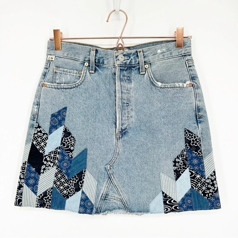 Anthropologie Citizens of Humanity Astrid Patchwork Denim Mini Skirt